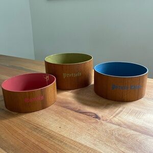 Vintage Rosetti Teak Nesting Snack Bowls " Chips Candy Pretzels " Wood MCM Bar